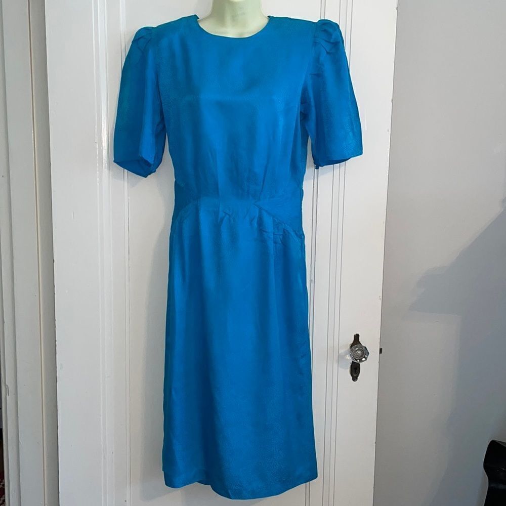 Vintage‎ 80s Argenti turquoise blue silk dress